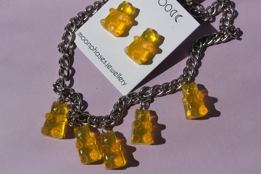 Gummy Bear Jewelry Set / Gummy Bear Earrings / Pink Yellow Etsy