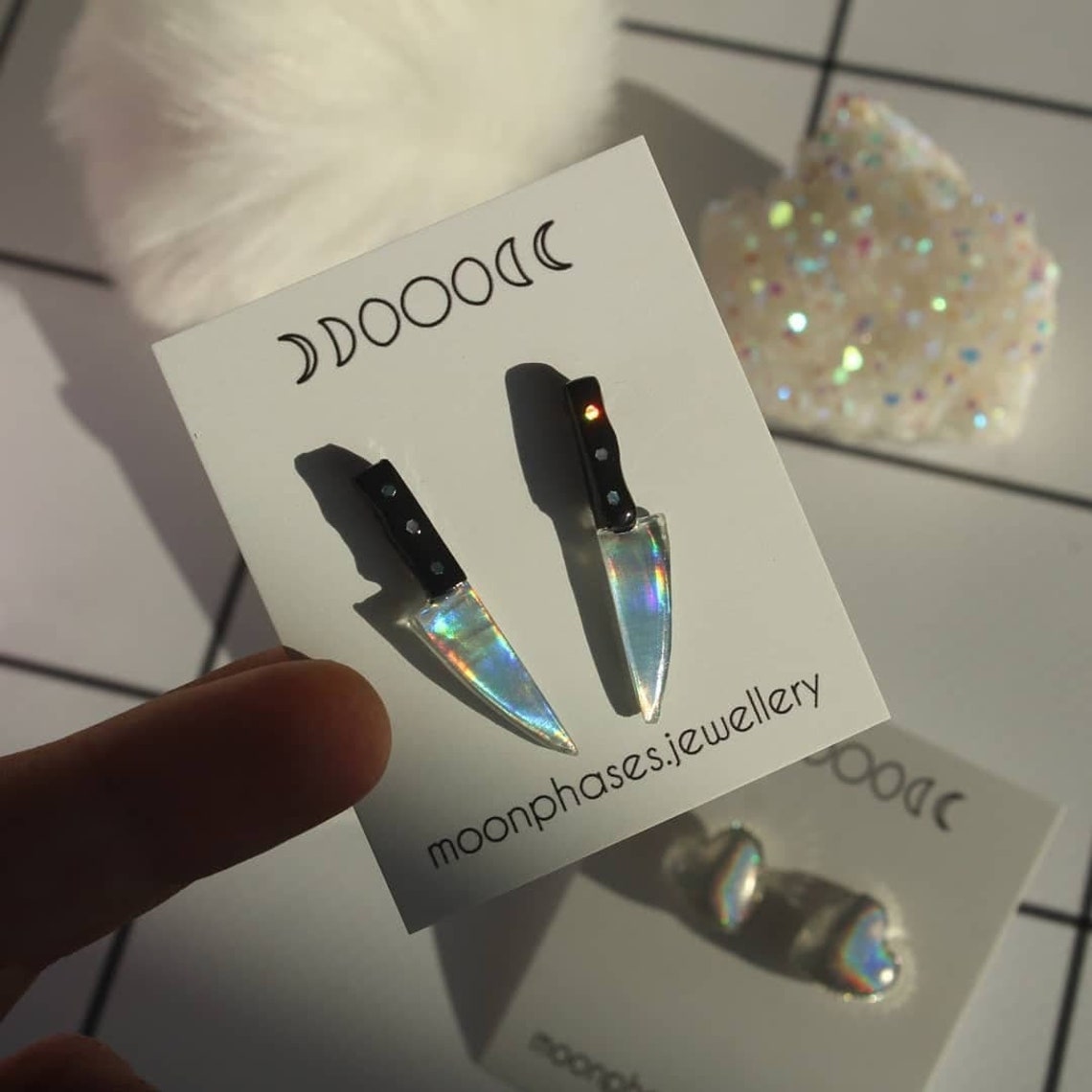 Holographic Knife Earrings / Knife Studs / Sterling Silver Etsy