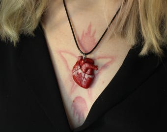 Anatomical human heart necklace / realistic heart pendant / goth necklace / goth jewelry / creepy necklace / vampire jewelry / human anatomy