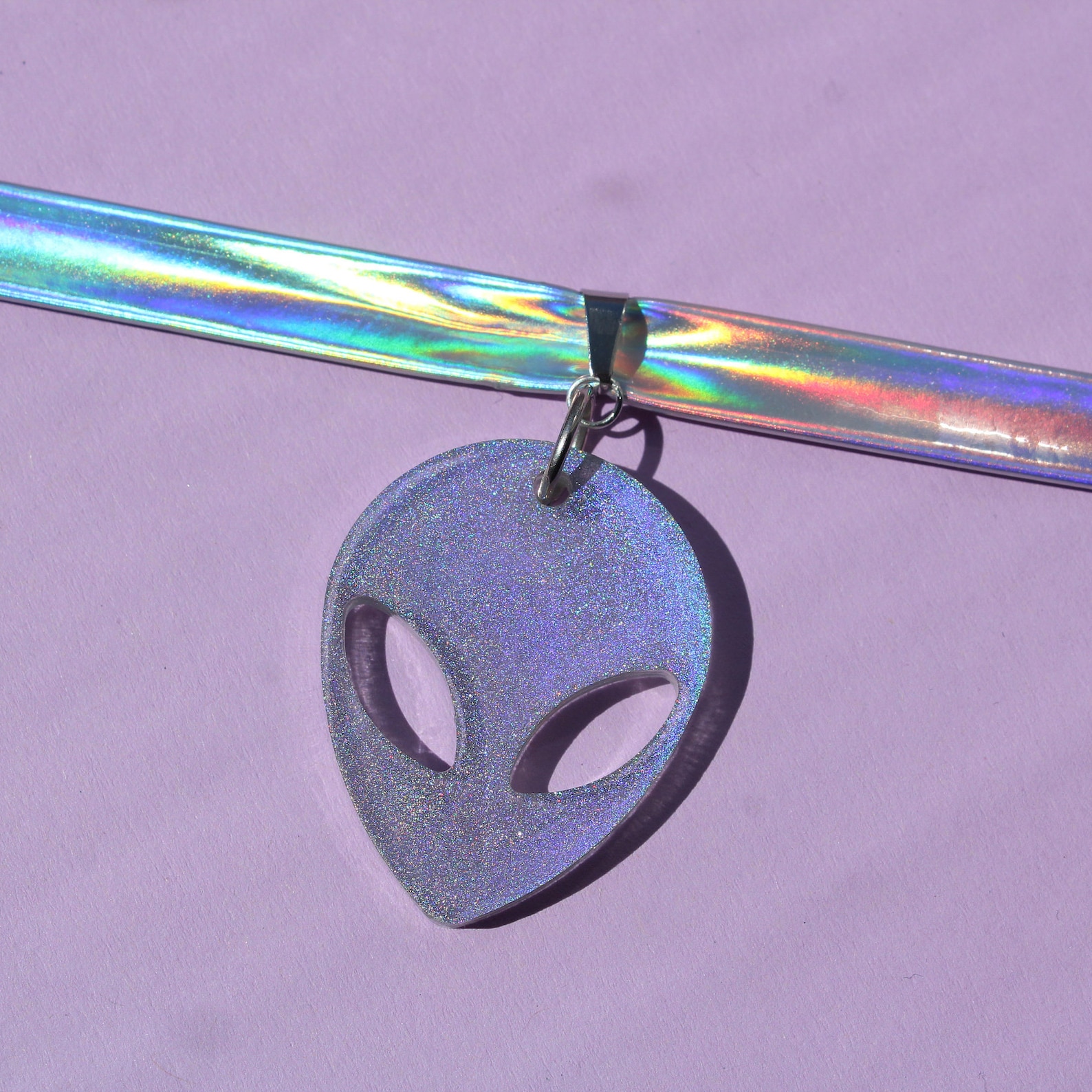 Holographic Alien Choker / Rainbow Alien Necklace / Vegan Pu - Etsy