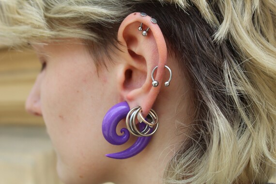 Purple Ear Gauges Spiral Gauge Earrings Spiral Ear Tapers