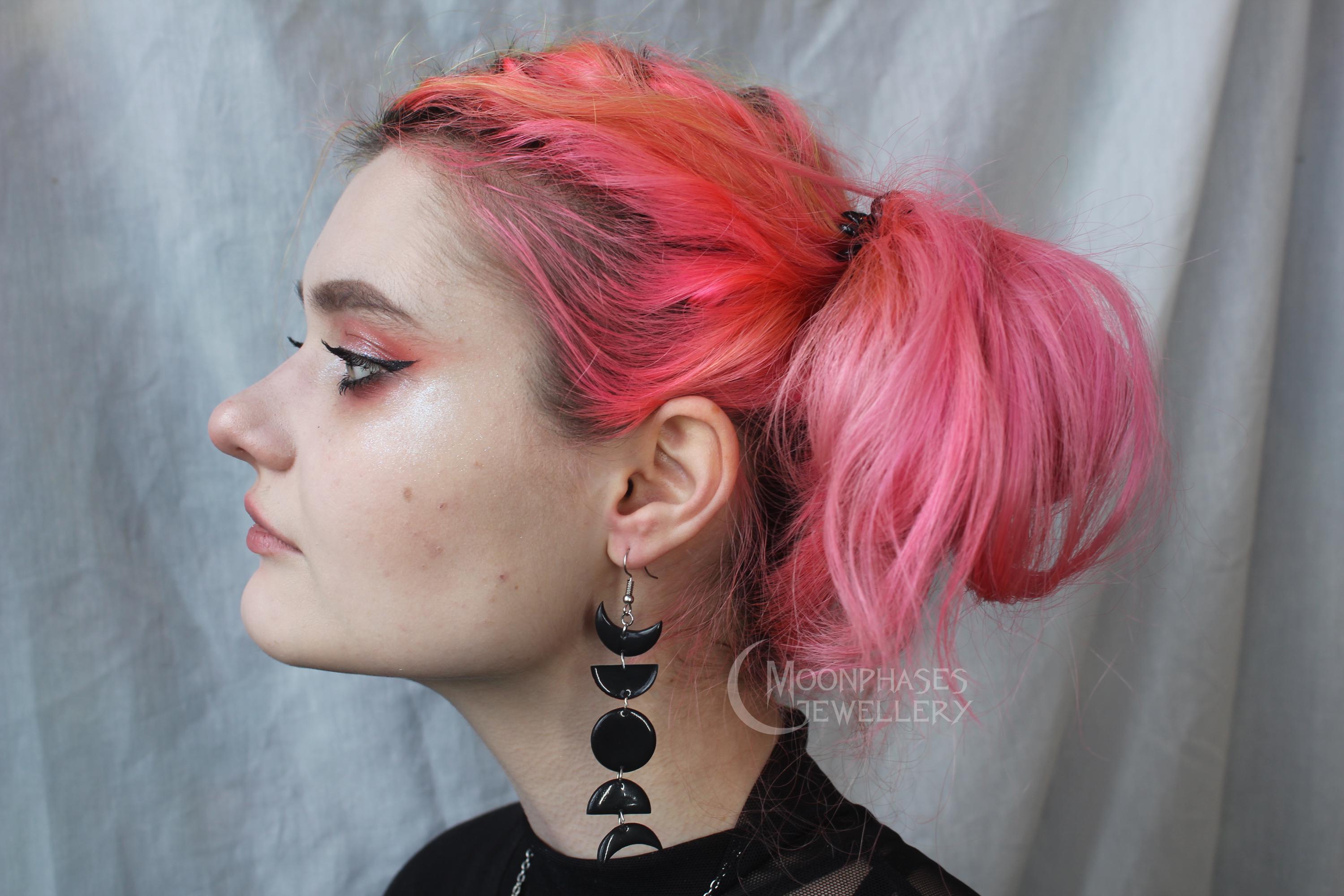 Gothic Moon Earrings – Black Alloy Moon Drop Dangle Earrings, Witch Celestial Jewelry For Women - View #2
