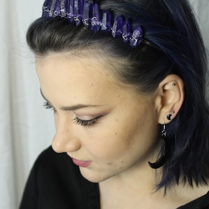 Blauwe kristallen hoofdband / heksachtige ruwe kristallen kroon / kristallen hoofdband / bruidshoofdband / koningsblauwe tiara / gotische kroon / sprookjeskroontiara