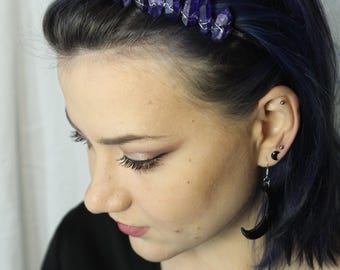 Blue crystal headband / witchy raw crystal crown / crystal headband / bridal headband / royal blue tiara / gothic crown / fairy crown tiara