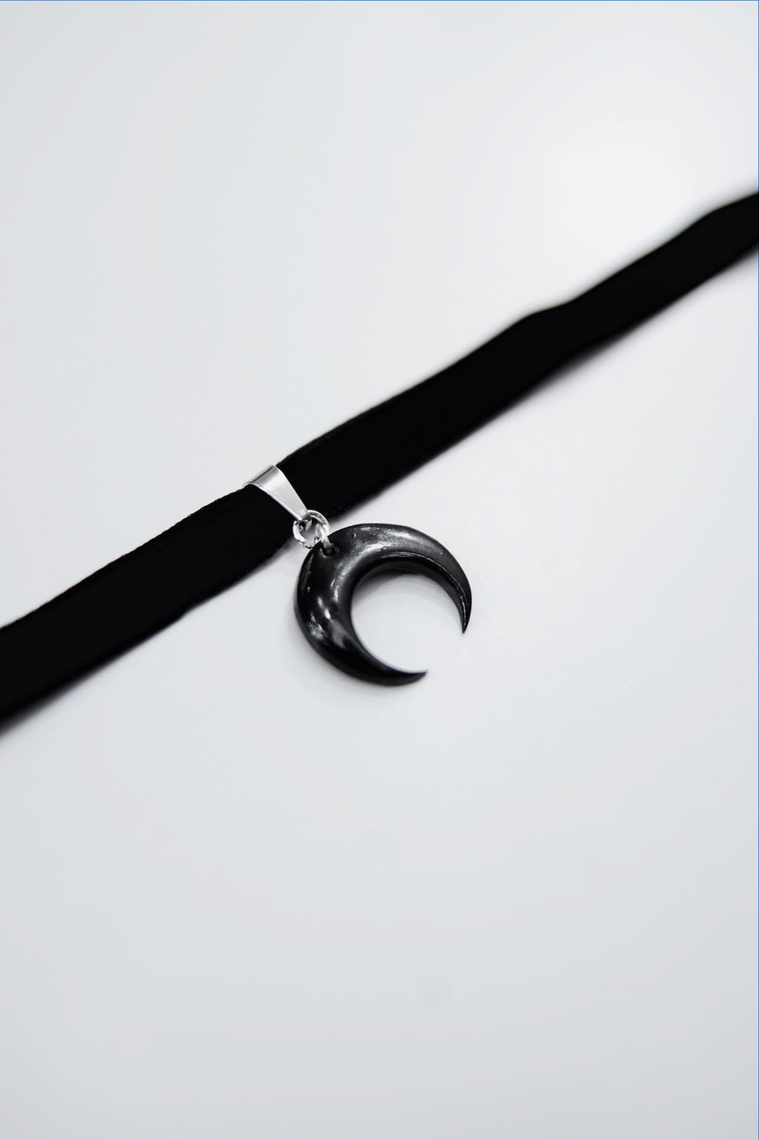 Lunula Choker / Crescent Moon Necklace / Black Velvet Choker / Moon ...