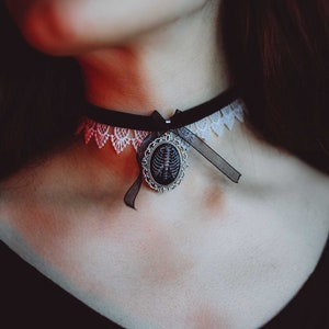 Rib cage choker / skeleton cameo necklace / vampire gothic / victorian choker / black velvet necklace / goth necklace / anatomical jewelry