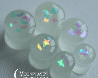 Glow in the dark Ohrmesser / Mond Stern Ohr Plugs / für gedehnte Lobes / Ohrtunnel / 0g 00g 1/2 &quot;/ 4 - 30 mm