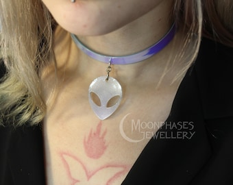 Holografische buitenaardse choker / regenboog buitenaardse ketting / vegan choker van pu-leer / galactische sieraden / ruimte / iriserende choker / club / rave