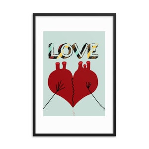 Love Two Hands Holding One Broken Heart Together Framed poster