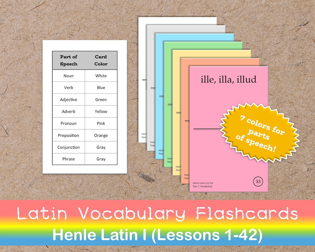 LATIN VOCABULARY FLASHCARDS, Henle, Color Coded, All Parts of Speech, Homeschool, Tutor, Teach