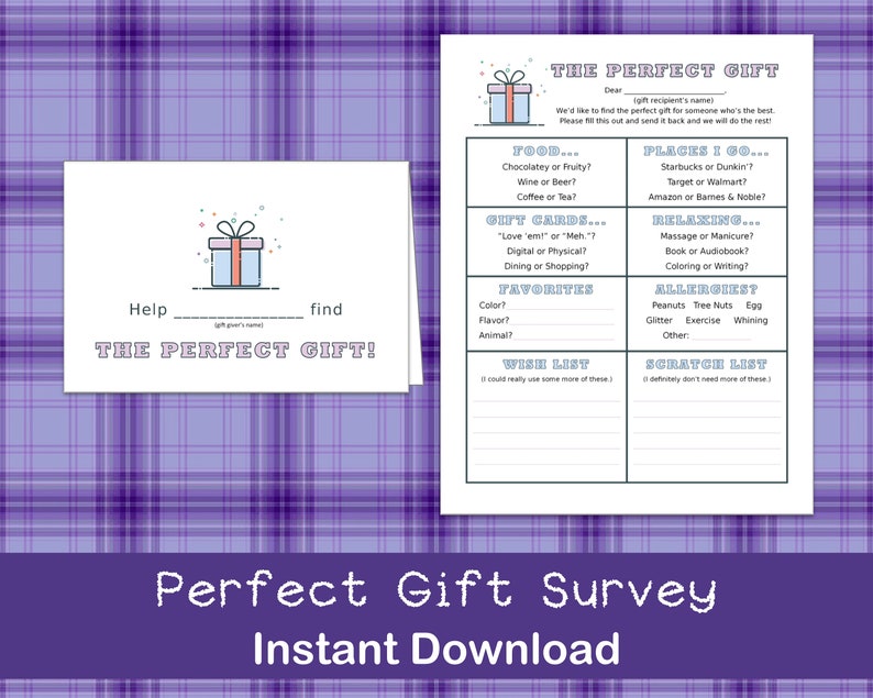 Printable Download Gift Survey Wish List Favorite Things Etsy