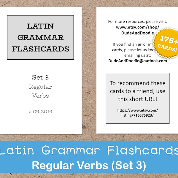 Latin Grammar, Regular Verbs, SET 3 - Flashcards, Study, Teach, Homeschool, Challenge, Classical Conversations, Education