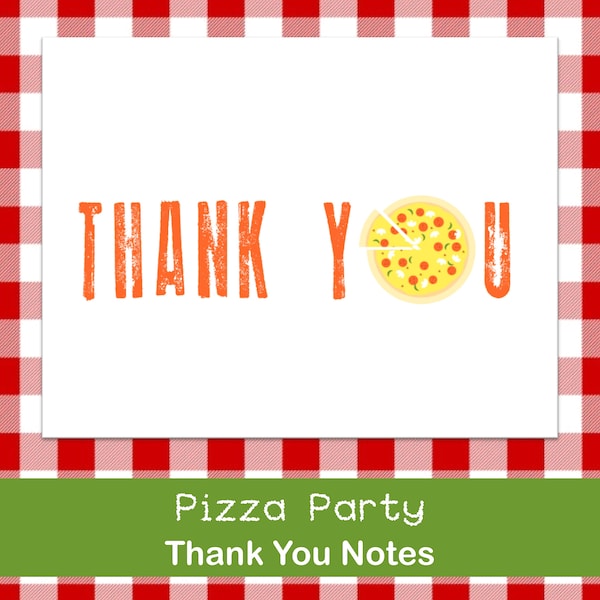 Pizza Party, Thank You Note, Card, Boy Birthday, Girl Birthday, Party, Chef, Pizza Making, School, Thank You, Fun, Casual, Big Kid, Notecard