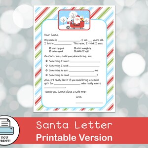 Descargar, Instantáneo, Imprimible, Carta de Santa, Lista de Deseos de Navidad, Lista de Navidad para Niños, Querido Papá Noel, Lista de Deseos de Vacaciones, Carta de Vacaciones