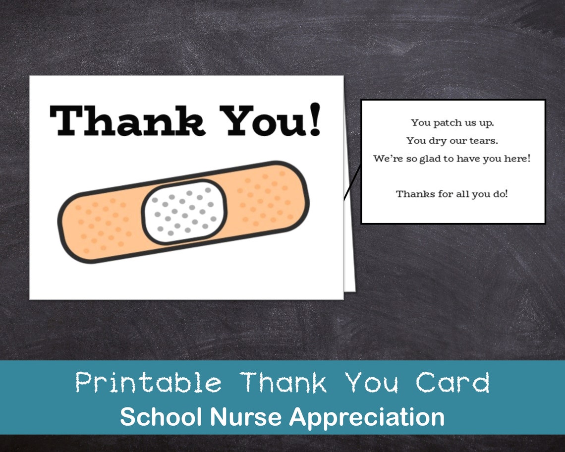 PRINTABLE DOWNLOAD, School Nurse Thank You Card, Nurse Appreciation