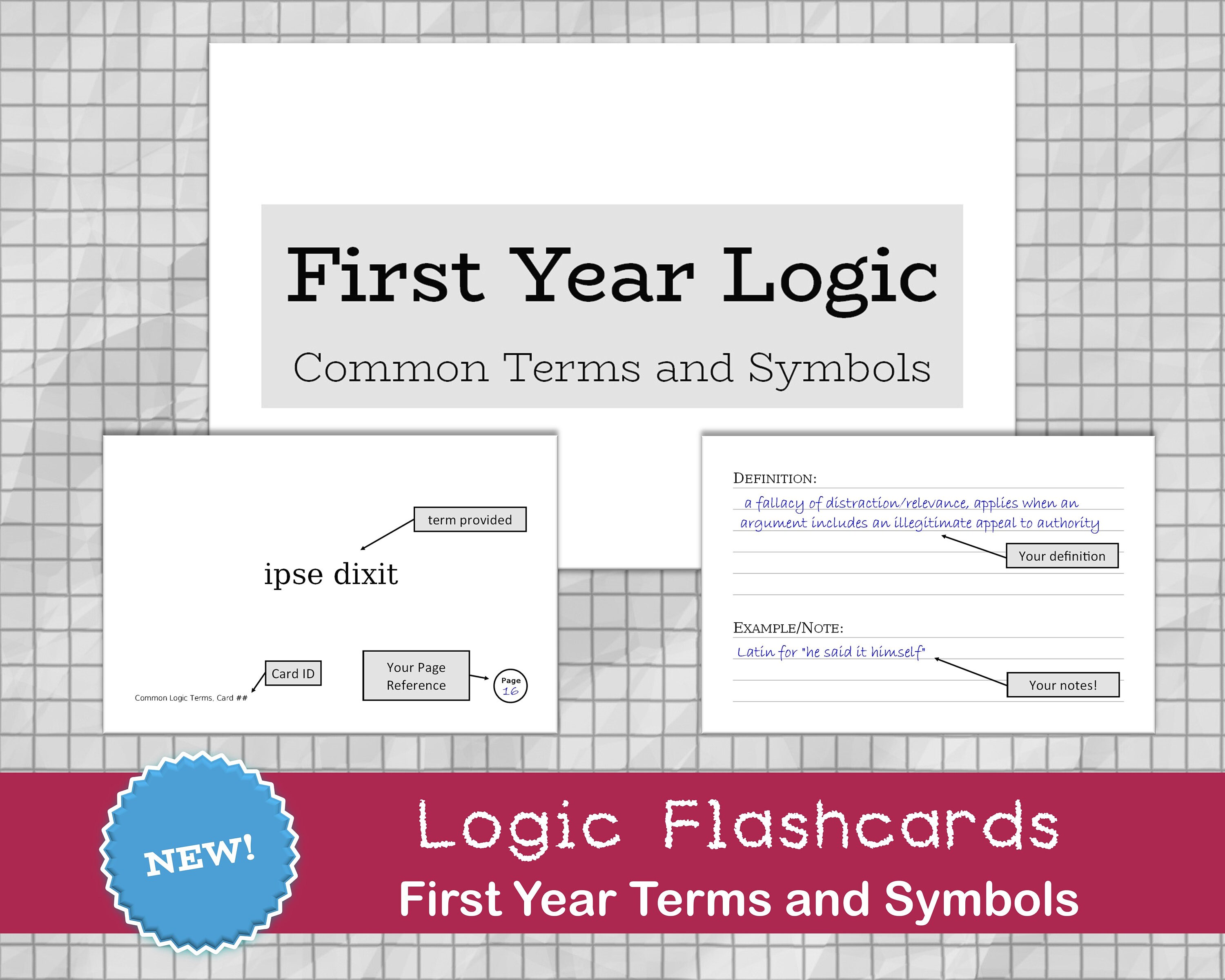 First Year Logic Flashcards (170+), Introductory Logic, Terms, Symbols ...