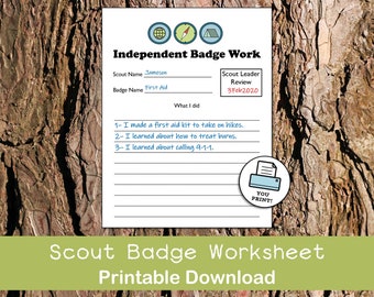 Printable Scout Badge Worksheet for Scout Leaders, Independent Badges, Tracker, Report, Scouting Patches, Girl Scouts, Boy Scouts, Cub Scout