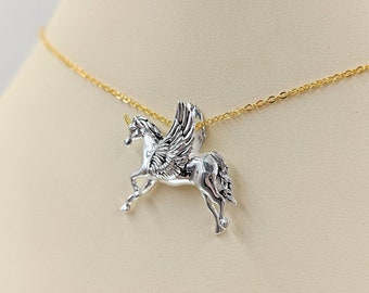 Infinity Close 925 Sterling Silver Pegasus Necklace; Pegasus Pendant; Silver Unicorn Necklace; 925 Unicorn Pegasus Necklace; Flying Horse