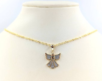 Silver and Gold Glitter Angel Pendant Necklace; Glittery Angel; 925 Silver Angel with Heart; Gold Angel Necklace; Sterling Fairy; GoldAngel