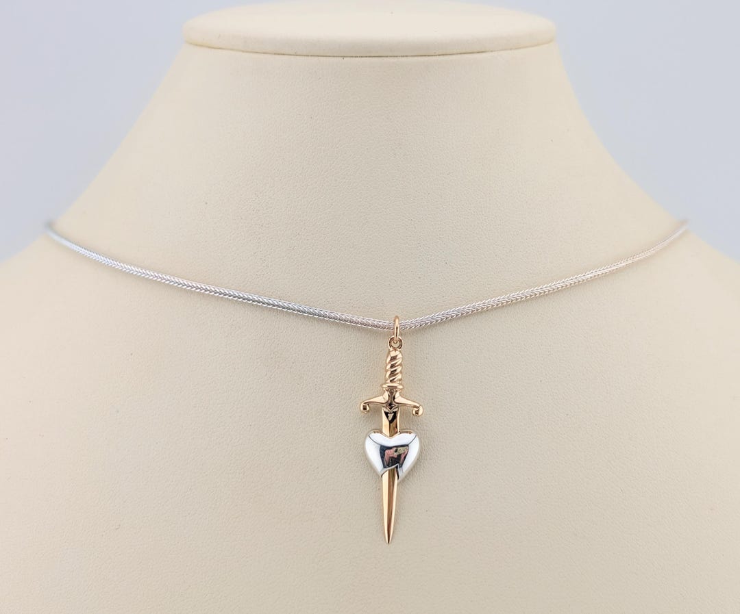 Bronze Sword Through Silver Heart; 925 Sterling Two Tone Burning