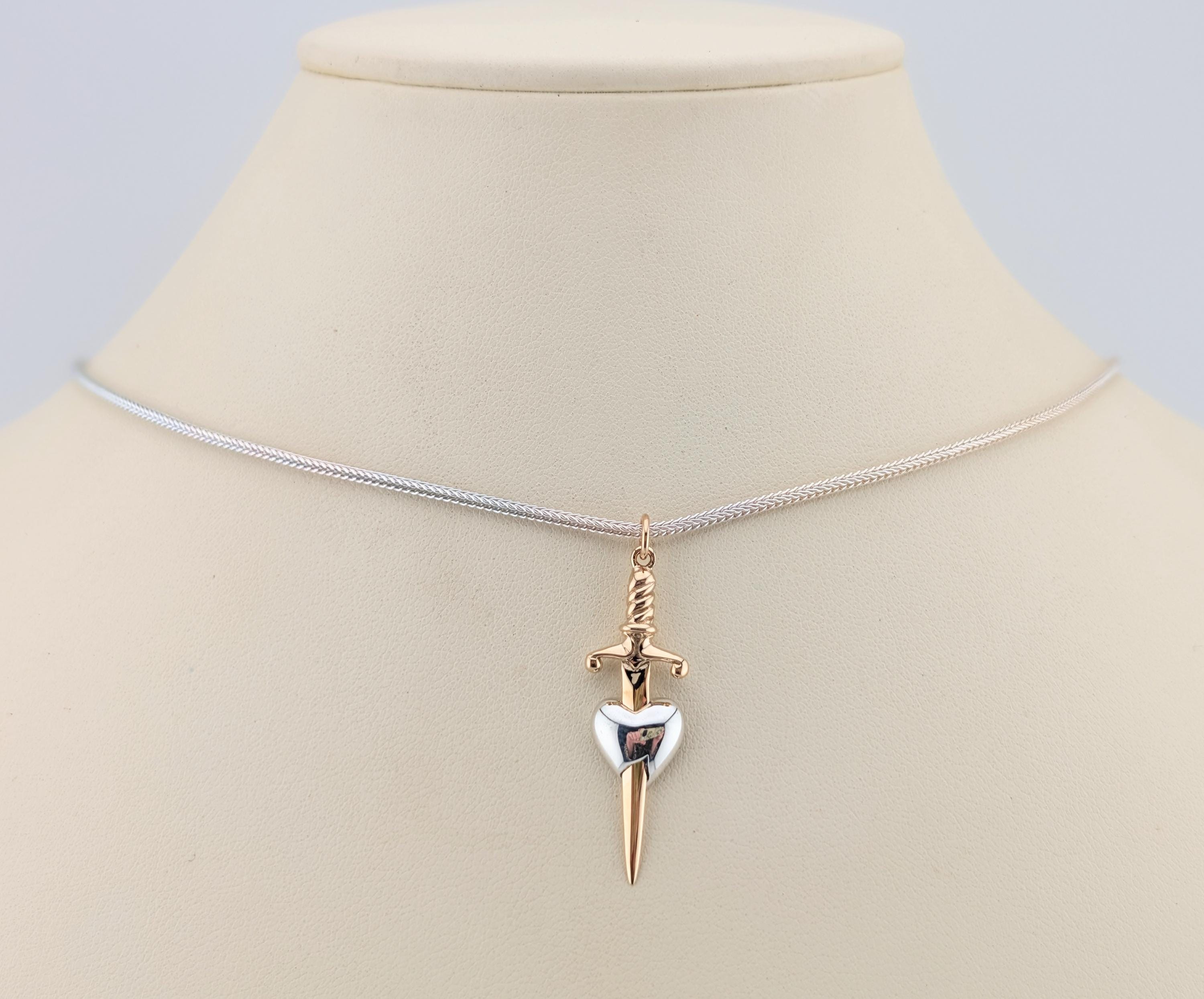 Bronze Sword Through Silver Heart; 925 Sterling Two Tone Burning