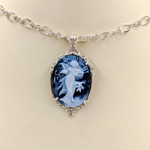 Mucha Agate Cameo Classic Victorian Cameo Necklace Blue Genuine Agate Cameo w 925 Filigree Setting & Sterling Chain Mucha, Infinity Close image 3