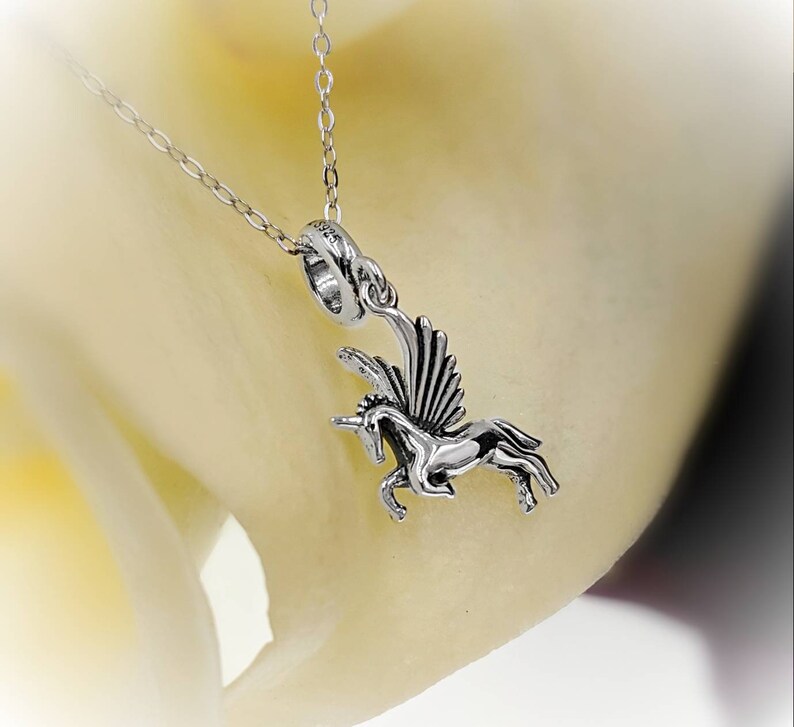 Infinity Close 925 Sterling Silver Pegasus Necklace; Pegasus Pendant; Silver Unicorn Necklace; 925 Unicorn Pegasus Necklace; Flying Horse