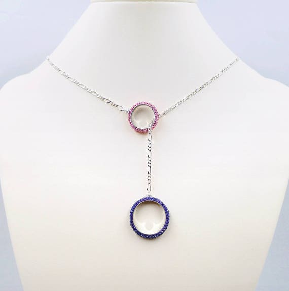 Swarovski Pave Ring Lariat Necklace Sterling Chain W Two Moving