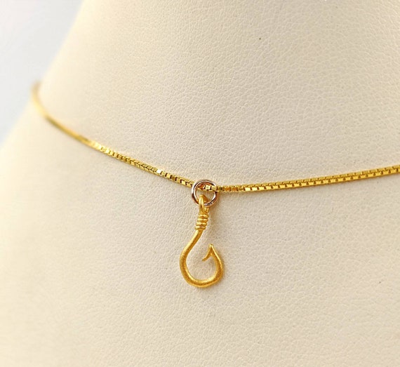 24K Gold Fish Hook Necklace 925 Gold Vermeil Fish Hook Fishhook
