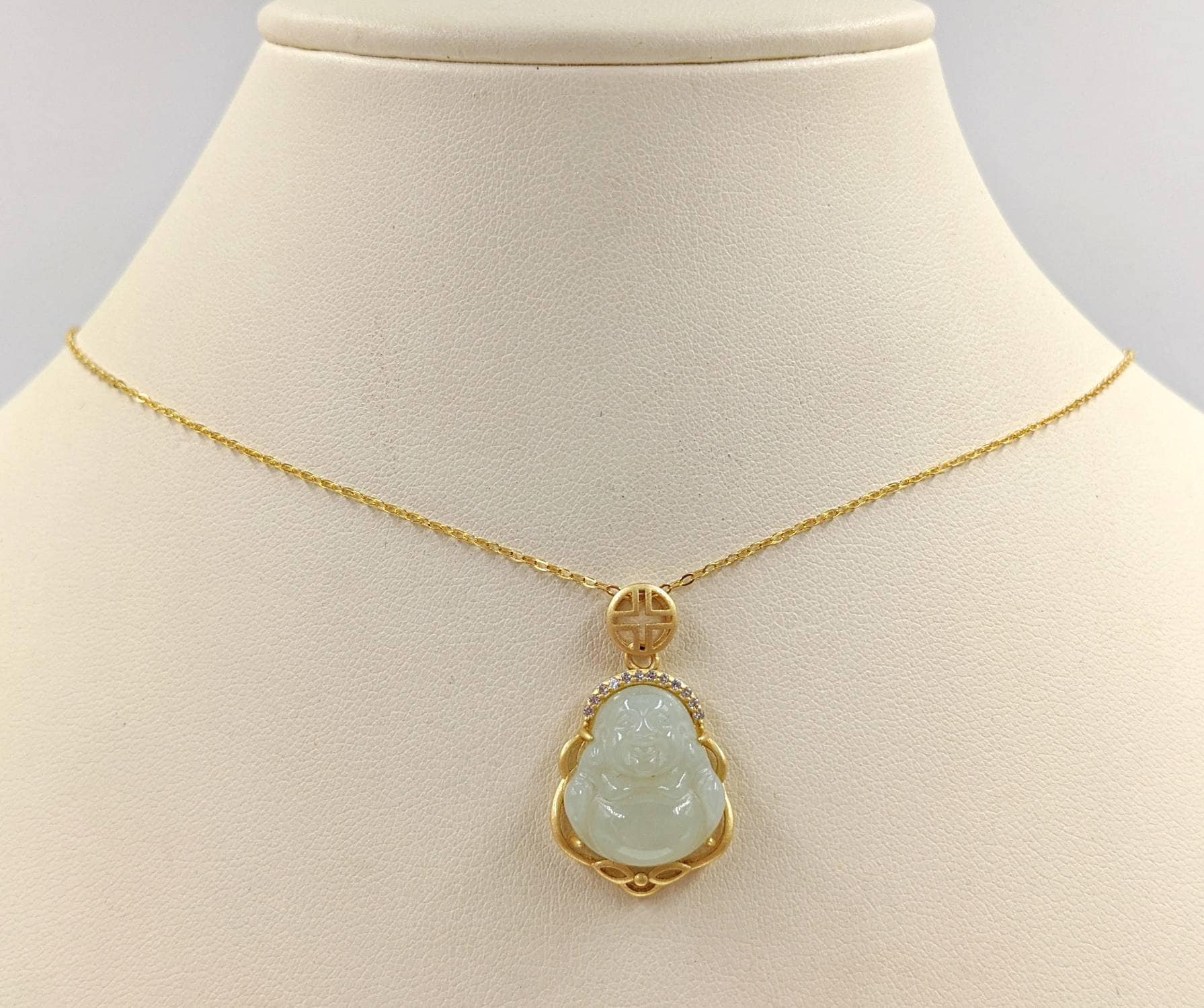 Yellow Gold Genuine White Jade Mini Buddha; 925 Gold Buddha; Small