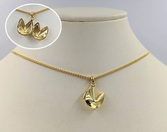 Gold Fortune Cookie Locket Necklace; 925 Sterling Silver Gold Plated Fortune Cookie Locket; Locket of Chinese Fortune Cookie; Folded Cookie