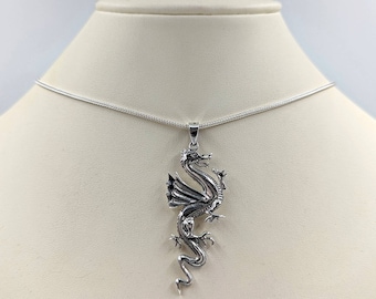 Grote vliegende draak ketting; Chinese draak met 925 ketting; Gevleugelde draak ketting; Draak hanger; 925 sterling zilveren drakenketting