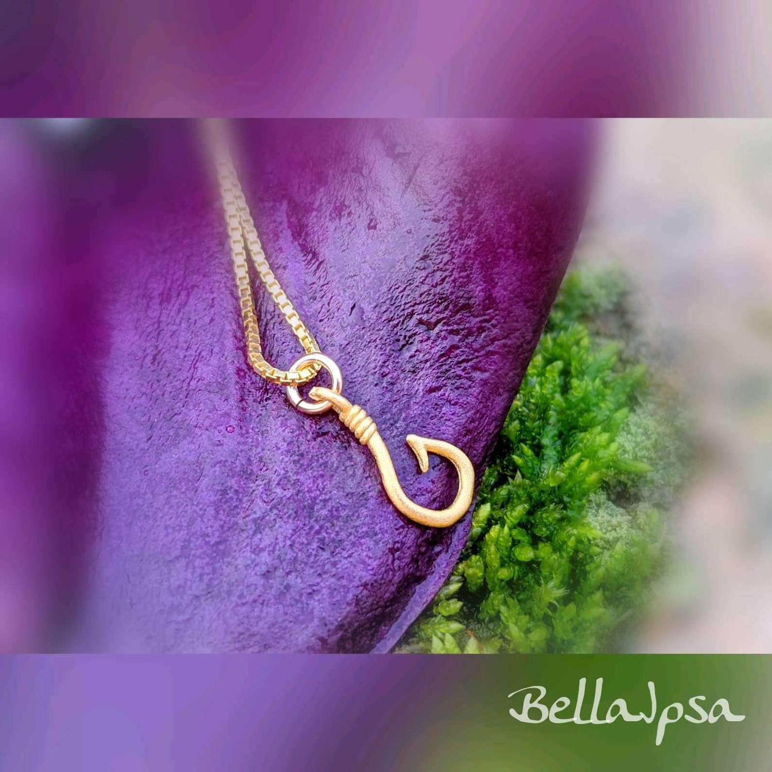 24K Gold Fish Hook Necklace 925 Gold Vermeil Fish Hook Etsy