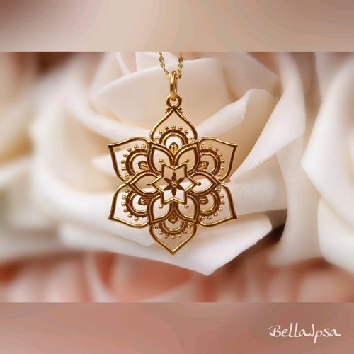 24K Gold Vermeil Buddha Lotus; Yoga Ohm Buddha Necklace; Gold Lotus Necklace; Gold Mandala; shops Gold Vermeil Lotus Flower, Easy Infinity Close
