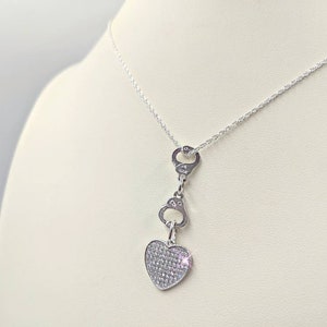 I Love A Police Officer Necklace, 925 Sterling Silver Handcuff Necklace, Pave Heart and Handcuffed to My Heart Lariat & Infinite Love Close