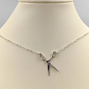925 Sterling Silver Scissors Necklace; Scissor Necklace; Hair Stylist Pendant; Scissors Charm; Hair Dresser Gift Necklace, Infinity Close