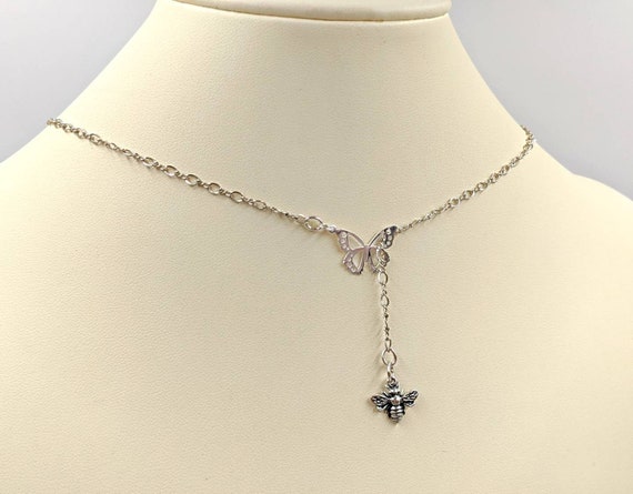 Butterfly Bee Lariat 925 Butterfly Necklace W Bumble Bee Bee