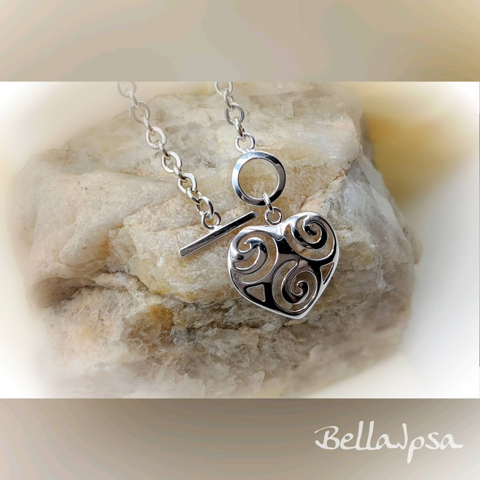 925 Sterling Silver Heart Toggle Clasp Necklace