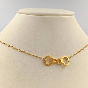 Police Officer Necklace, 925 Sterling Silver Gold Handcuff Necklace; Gold Handcuff Pendant Necklace; Handcuffs Necklace, Infinity Close