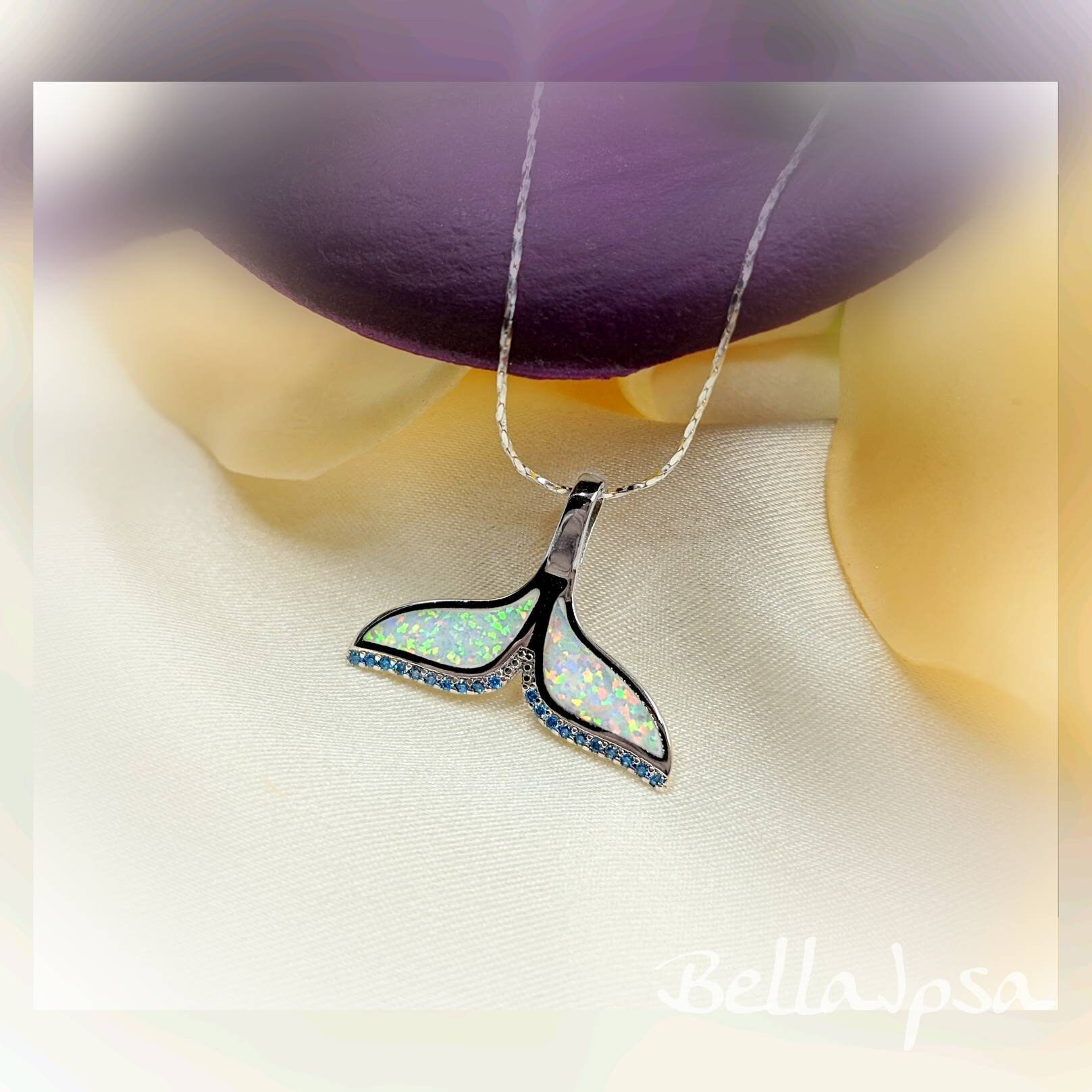 White Opal Whale's Tail Necklace; Sterling Silver Necklace W