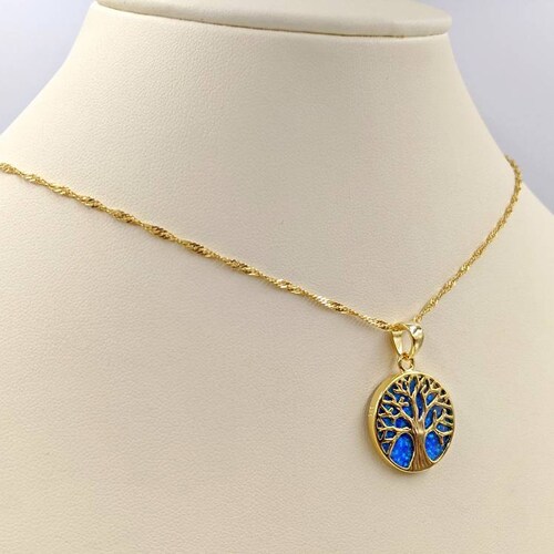 925, Gold, & Blue Opal Tree of Life Necklace; Gold Family Tree; Tree of Life Pendant; shops Gold Tree; Opal Tree of Life Necklace, Infinity Close