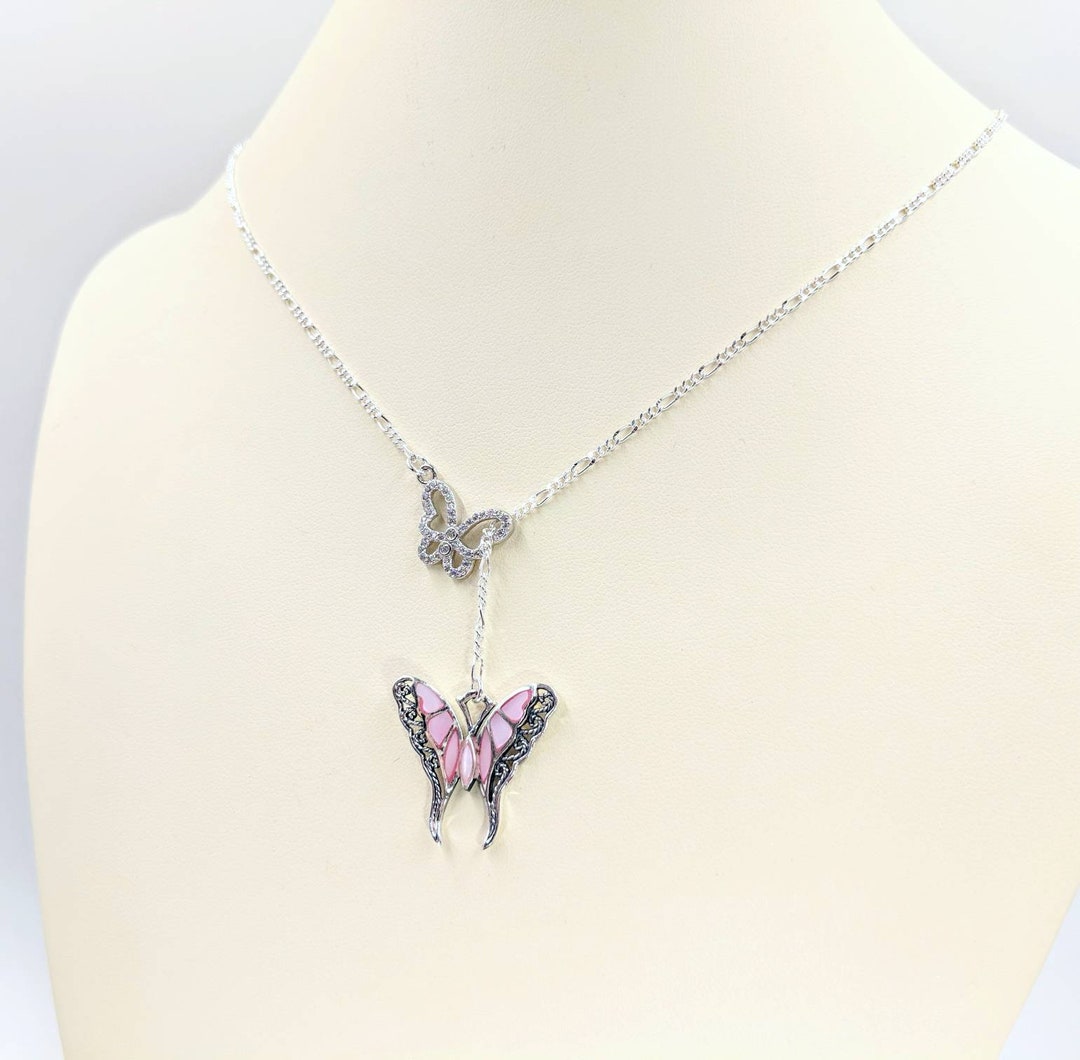 Adjustable Pink Pearl Butterfly Infinity Lariat Y Necklace W - Etsy