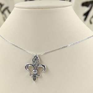 925 Sterling Silver Fleur De Lis Filigree Pendant & 925 Chain Necklace; Antiqued Look Fleur De Lis Necklace; Vintage Pendant, Infinity Close