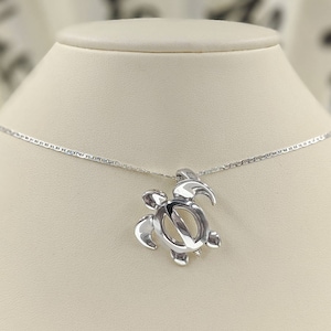 Sea Turtle Necklace; Turtle Jewelry;925 Sterling Silver Chain Necklace w Hanging Sea Turtle and Sterling Infinity Close, Easy On & Free Ship