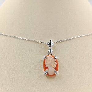 925 Petite Shell Cameo Peach Orange Shell Cameo Necklace w Sterling Silver Setting Shell Cameo Necklace Shell Cameo, Infinity Close image 9