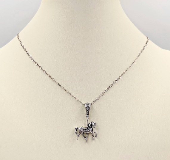 Carousel Horse; 925 Sterling Silver Carousel Horse Necklace; 3D