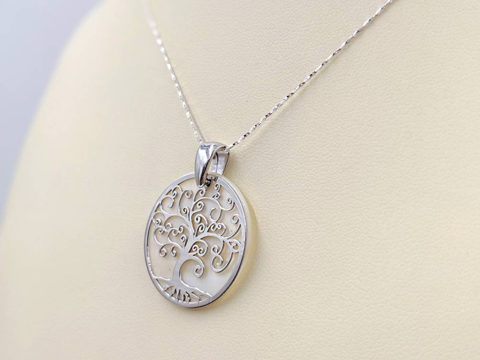 925 Sterling Silver White Mother Of Pearl Tree Of Life Necklace Pendant - Rhodium Plated, Hypoallergenic, Gift Boxed - View #2