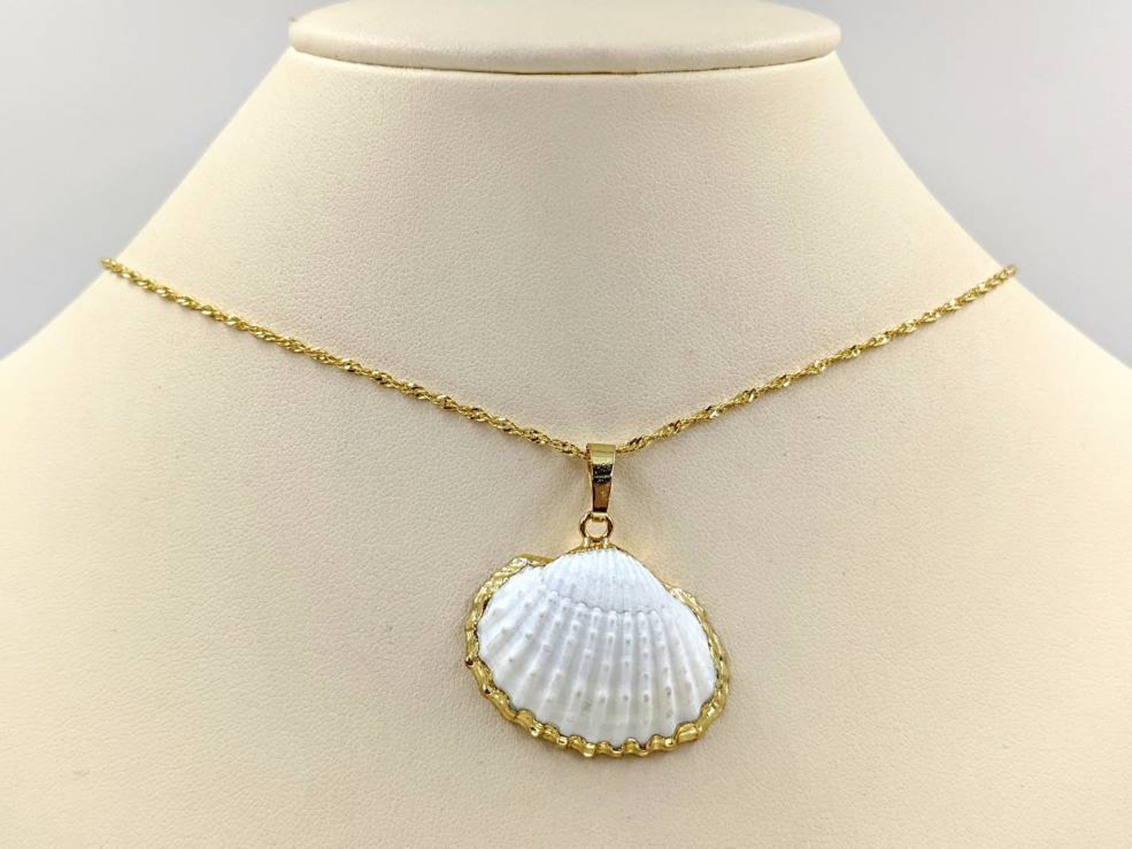 Real Yellow Gold Seashell; 14K Gold Dipped Scallop Shell Pendant ...