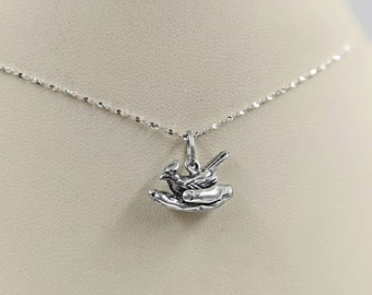 3D Bird in the Hand Necklace; Sterling Silver Bird in the Hand Pendant Necklace; 925 Hand Holding a Bird; A Bird in the Hand, Infinity Close