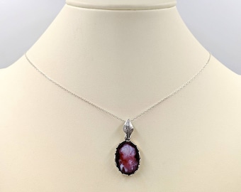 Cameo Necklace; Genuine Red Agate Cameo Necklace w 925 Sterling Setting and Chain; Cameo Jewelry; Red Lady Cameo Necklace; Infinity Close